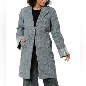 C Wonder Women's Heathered Plaid Notch Trench Coat Gray